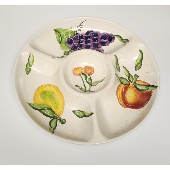 Vigor Vintage Ceramic Porcelain Divided Fruit Themed Dish 14 1/2 Wide x 2" Deep - Picture 2 of 8